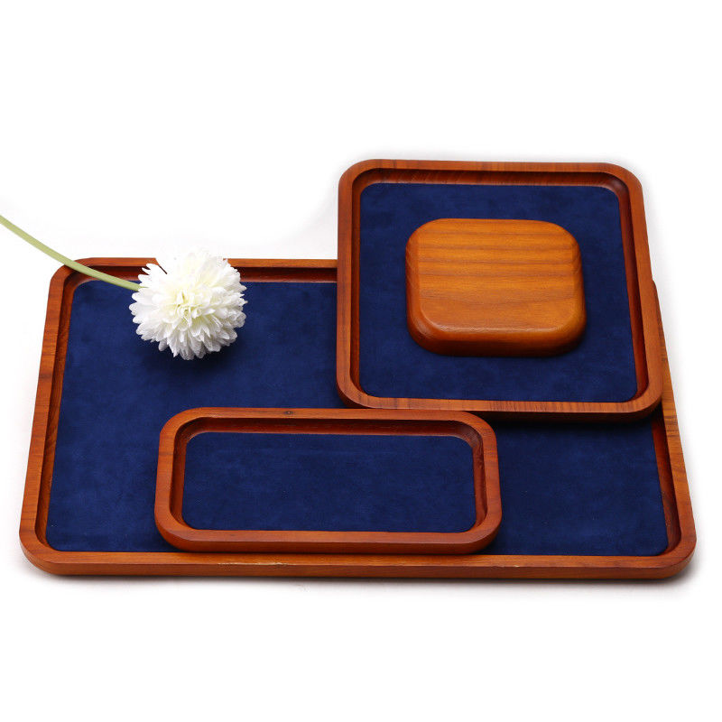 Solid Wood Luxury Jewelry Display Props Navy Super Fiber Lining for Jewelry Exhibition