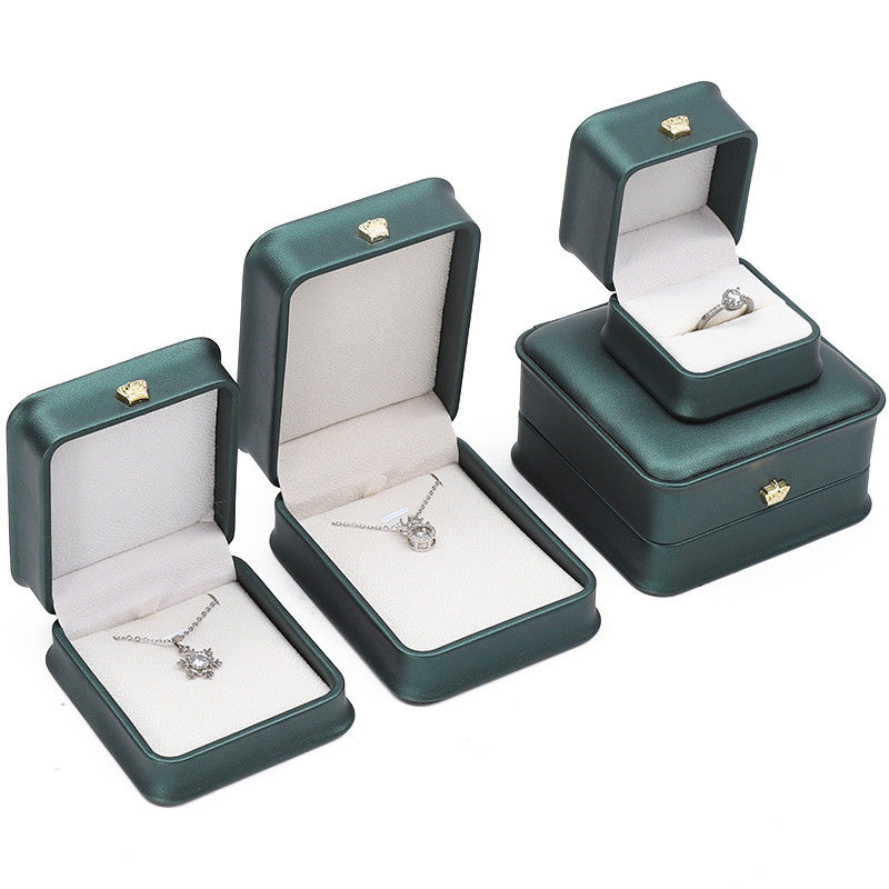 Crown Ornament Round-Corner PU Leather Jewelry Storage Box Set for Pendant Rings