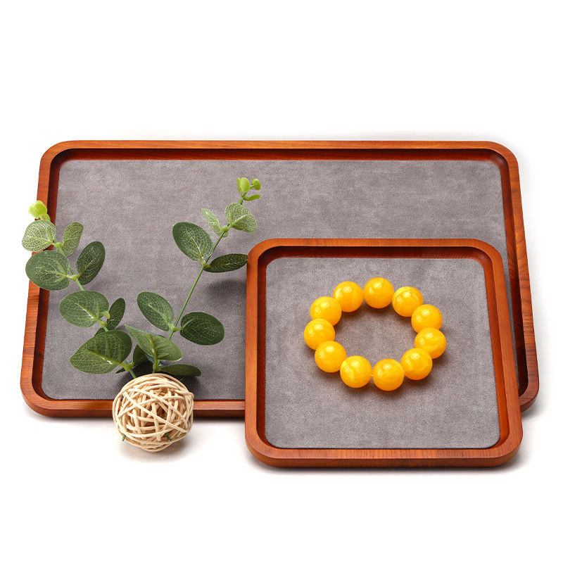 Red Edge Wooden Jewelry Display Props Super Fiber Lining Exhibition Display Trays
