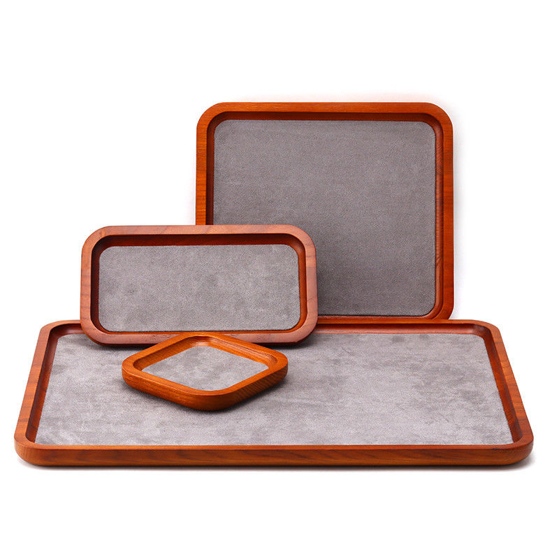 Red Edge Wooden Jewelry Display Props Super Fiber Lining Exhibition Display Trays