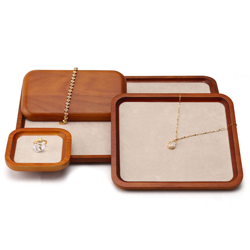 Durable Solid Wood Jewelry Display Tray Luxury Props For Ring Pendant Display