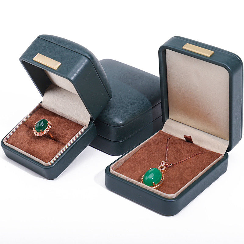 Handy Convex Roof Faux Leather Luxury Jewelry Box Package with Gold Bar Ornament