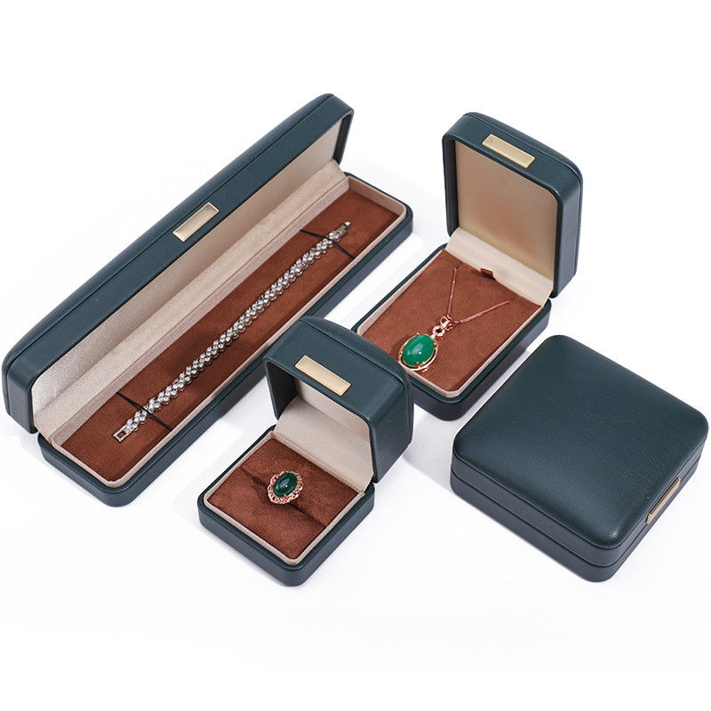 Handy Convex Roof Faux Leather Luxury Jewelry Box Package with Gold Bar Ornament