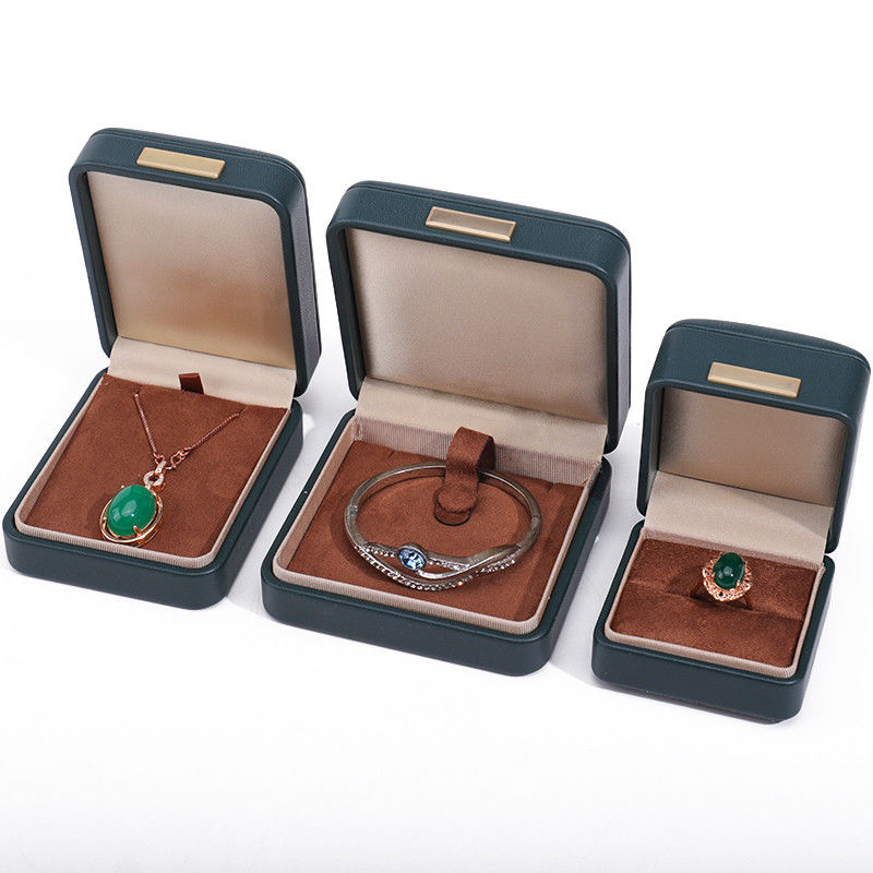 Handy Convex Roof Faux Leather Luxury Jewelry Box Package with Gold Bar Ornament