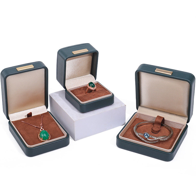 Handy Convex Roof Faux Leather Luxury Jewelry Box Package with Gold Bar Ornament