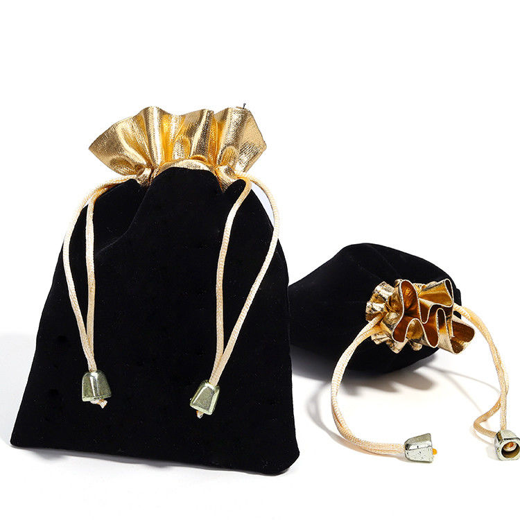 Soft Slip No Villi Velvet Drawstring Jewelry Bags With Gold Open Mouth
