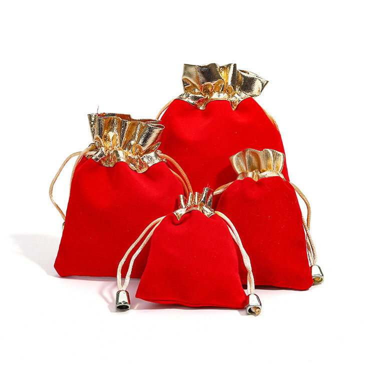 Soft Slip No Villi Velvet Drawstring Jewelry Bags With Gold Open Mouth