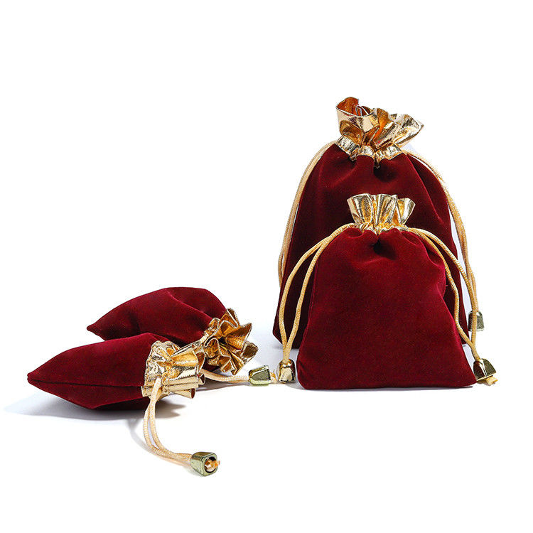 Soft Slip No Villi Velvet Drawstring Jewelry Bags With Gold Open Mouth