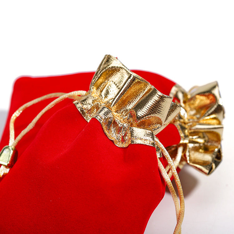 Soft Slip No Villi Velvet Drawstring Jewelry Bags With Gold Open Mouth
