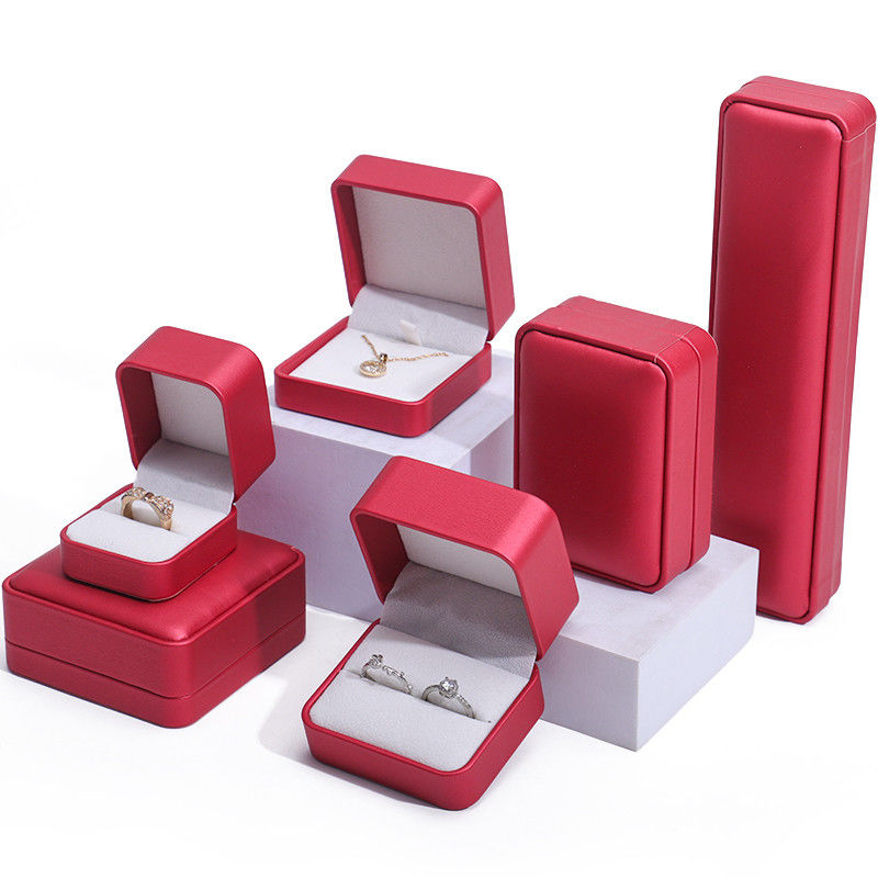 Noble Red PU Leather Luxury Jewelry Packaging Box Set with Soft Velvet Lining