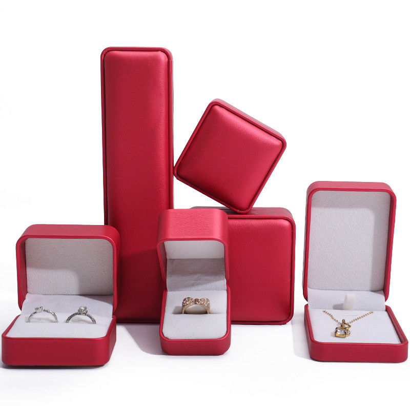 Noble Red PU Leather Luxury Jewelry Packaging Box Set with Soft Velvet Lining