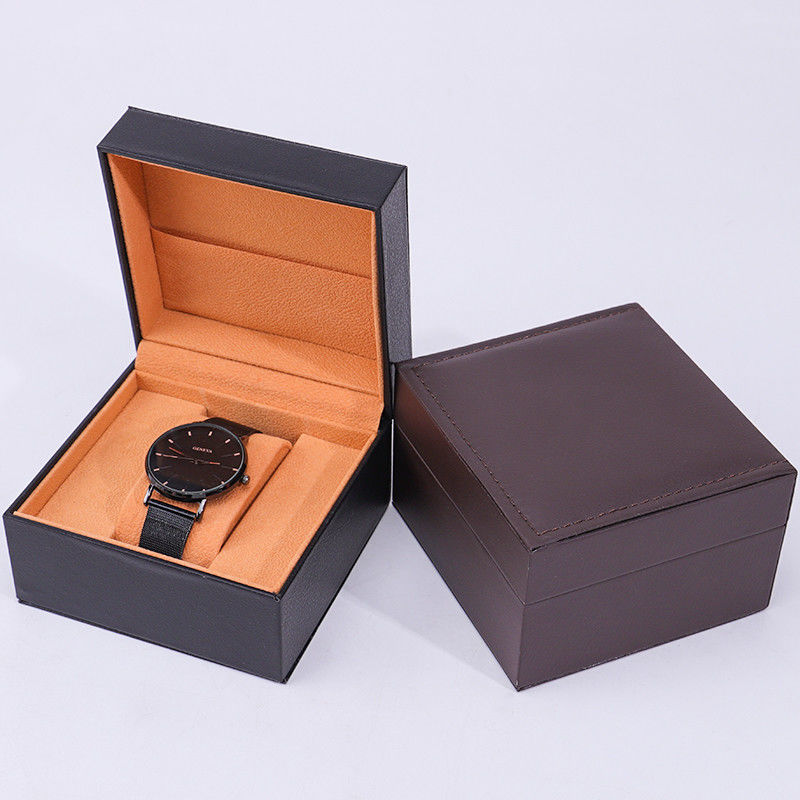 Stylish Soft Lining PU Leather Watch Storage Box With Inner Jewelry Pocket