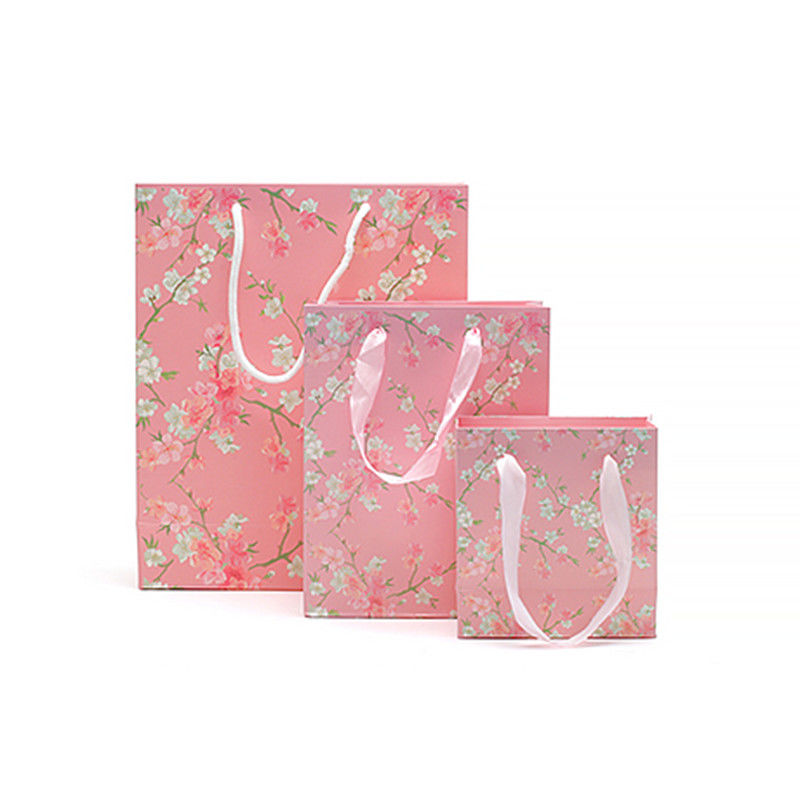 Flower Pattern Sturdy Cardboard Paper Tote Bag With Handles For Girl'S Birthday Gift
