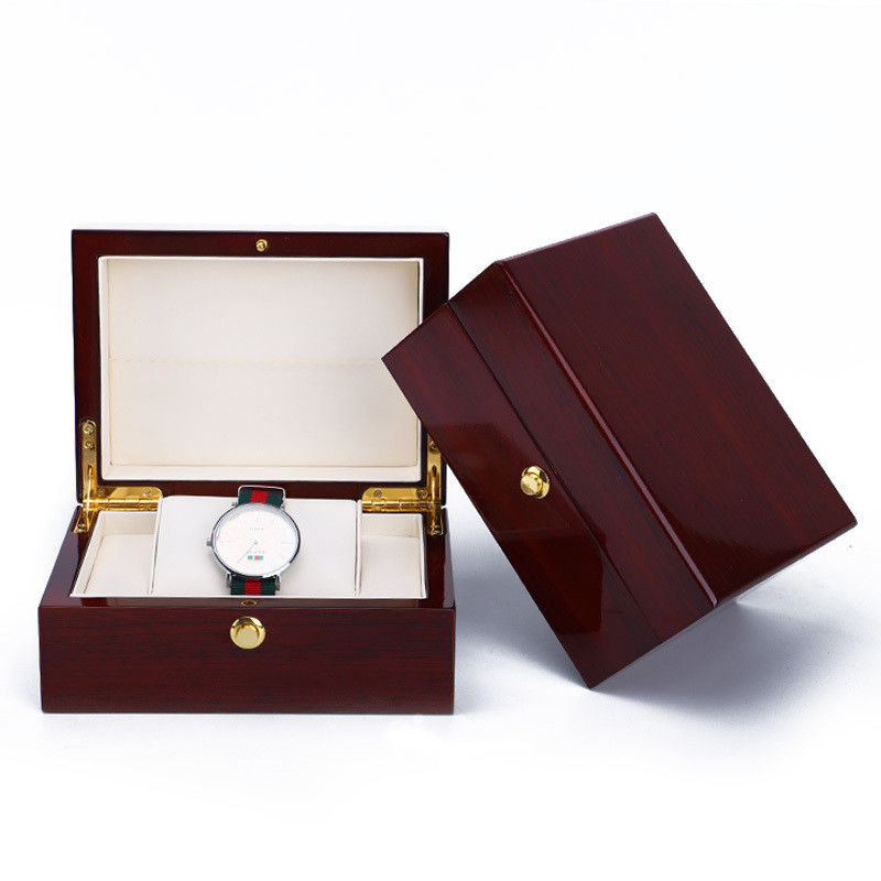 OEM DustProof Wooden Luxury Watch Storage Box With Push Button Closure