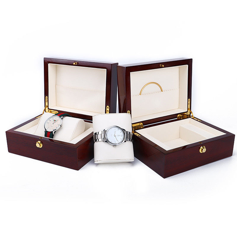 OEM DustProof Wooden Luxury Watch Storage Box With Push Button Closure