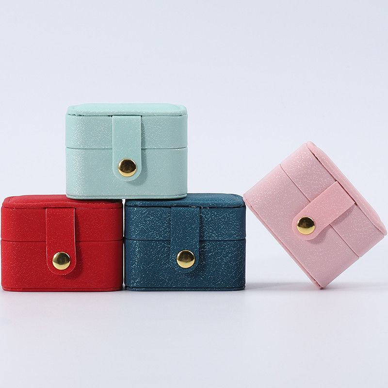 Mini PU Leather Ear Stud Ring Storage Box Jewelry Holder With Button Closure