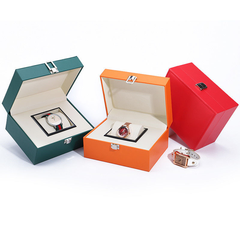 Upscale Damp Proof Sleek Faux Leather Watch Box Packaging with Buckle Closure