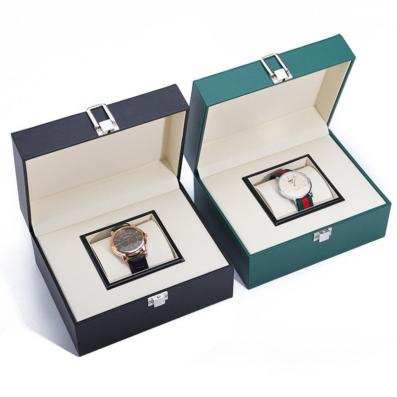 Upscale Damp Proof Sleek Faux Leather Watch Box Packaging with Buckle Closure