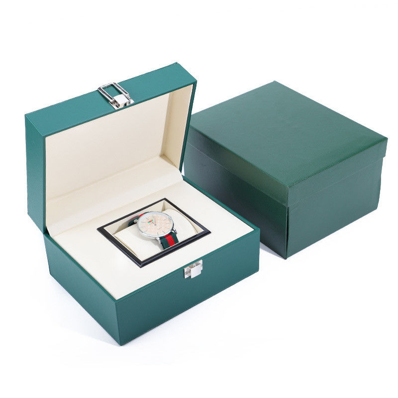 Upscale Damp Proof Sleek Faux Leather Watch Box Packaging with Buckle Closure