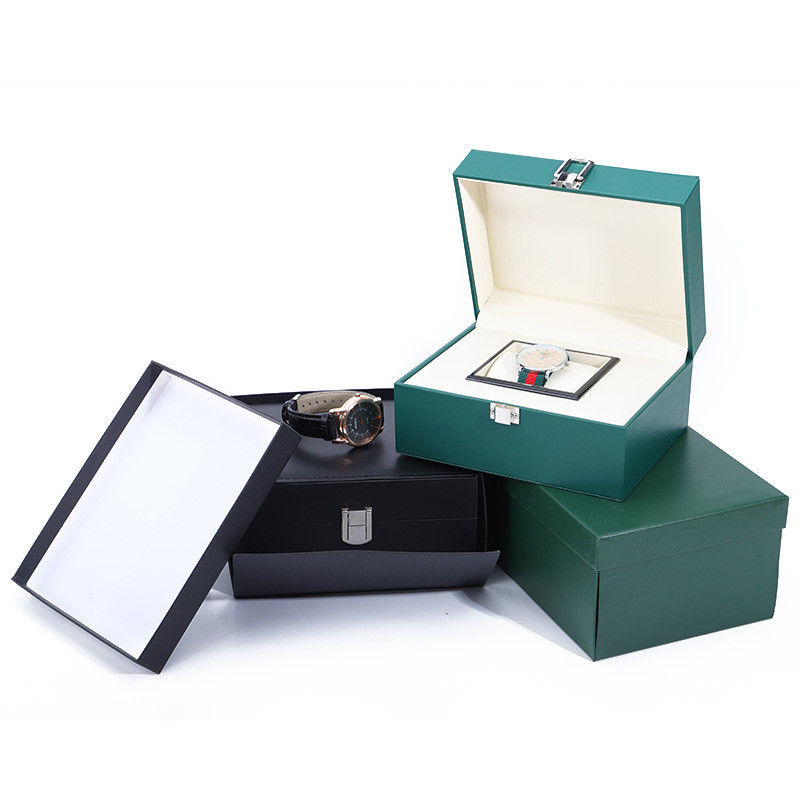 Upscale Damp Proof Sleek Faux Leather Watch Box Packaging with Buckle Closure