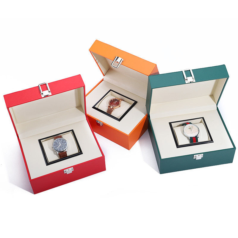 Plain Supple Faux Leather Watch Case Watch Packaging Box With Buckle Closure