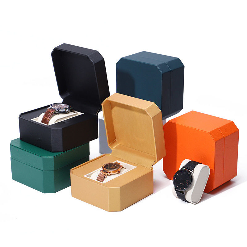 Octagonal Sleek Luxury Leather Watch Box With Soft Velvet Lining For Gift