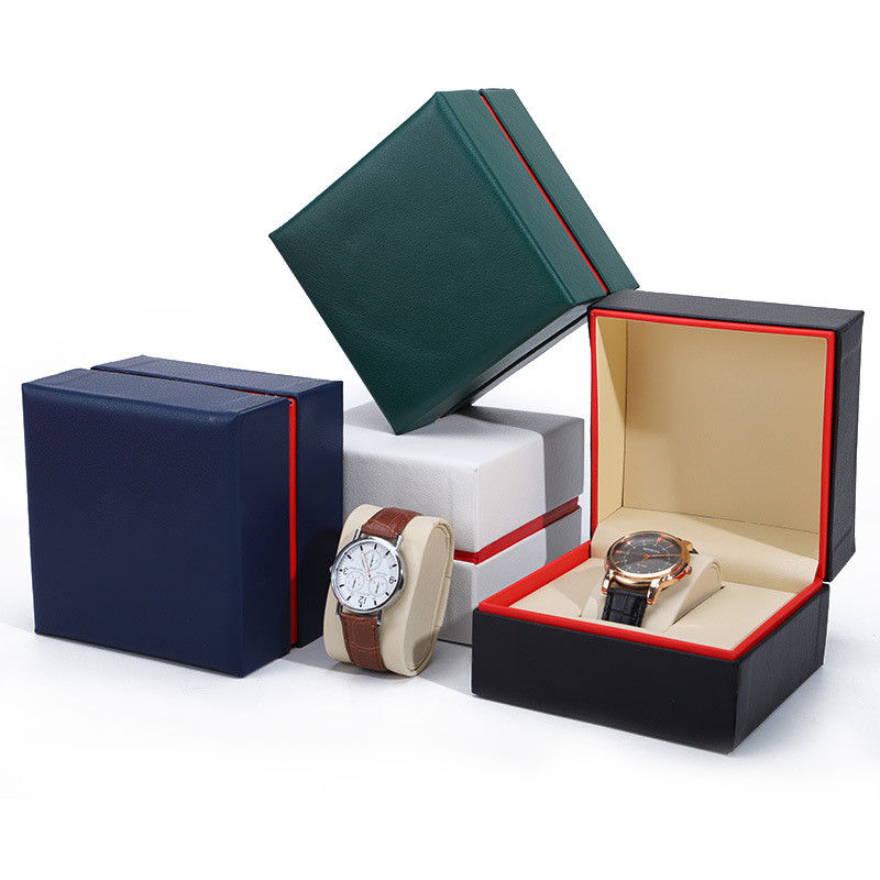 Soft Handy Stylish PU Leather Watch Packaging Box Red Edge Storage Case for Gift