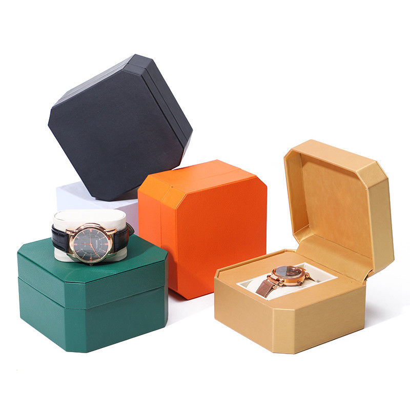 Octagonal Sleek Luxury Leather Watch Box With Soft Velvet Lining For Gift