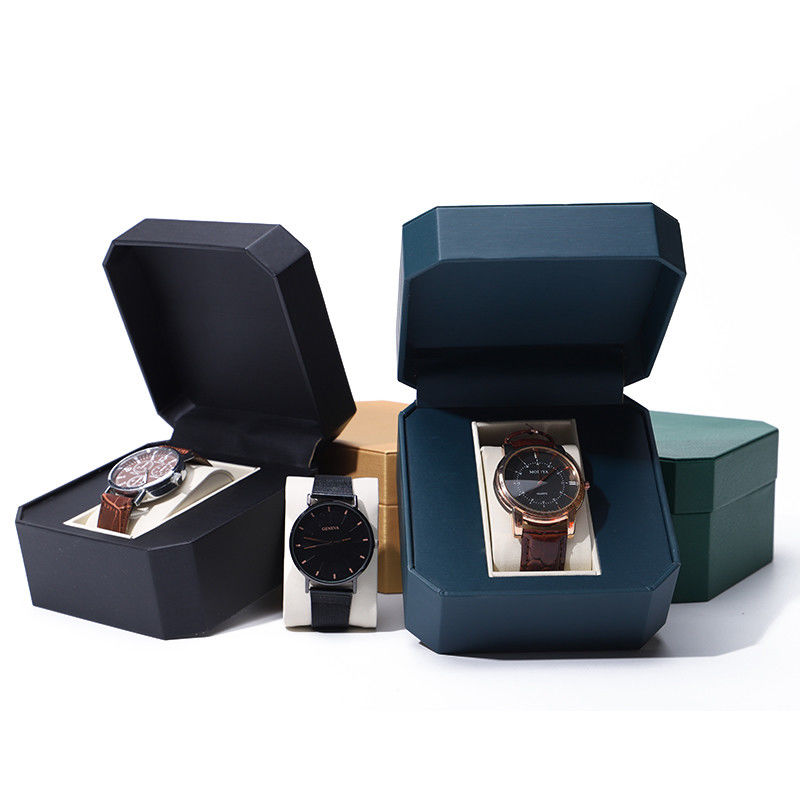 Octagonal Sleek Luxury Leather Watch Box With Soft Velvet Lining For Gift