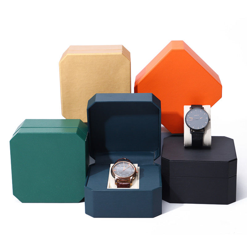 Octagonal Sleek Luxury Leather Watch Box With Soft Velvet Lining For Gift