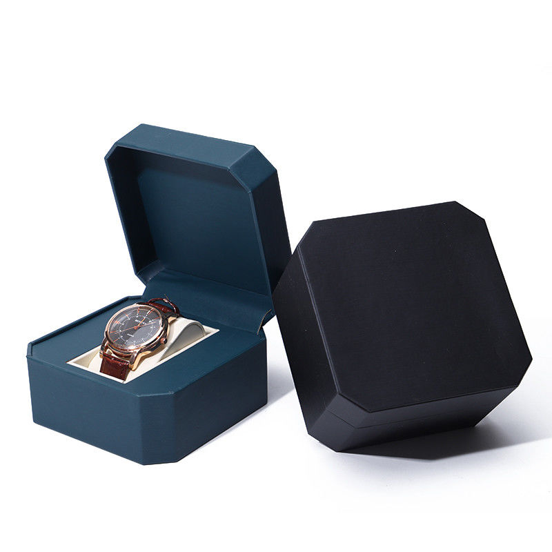 Octagonal Sleek Luxury Leather Watch Box With Soft Velvet Lining For Gift
