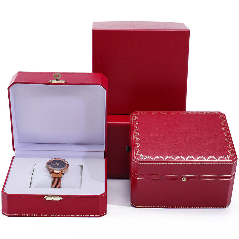 Captivating Octagonal Hard Paper Watch Case Box With Gold Button Ornament