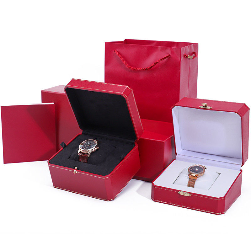 Captivating Octagonal Hard Paper Watch Case Box With Gold Button Ornament