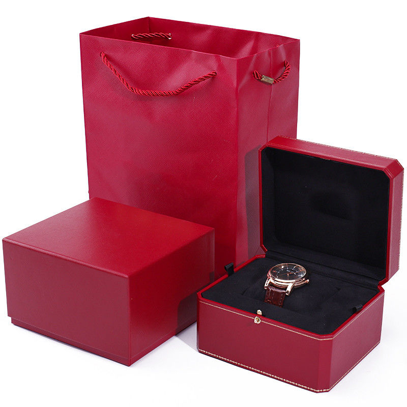 Captivating Octagonal Hard Paper Watch Case Box With Gold Button Ornament