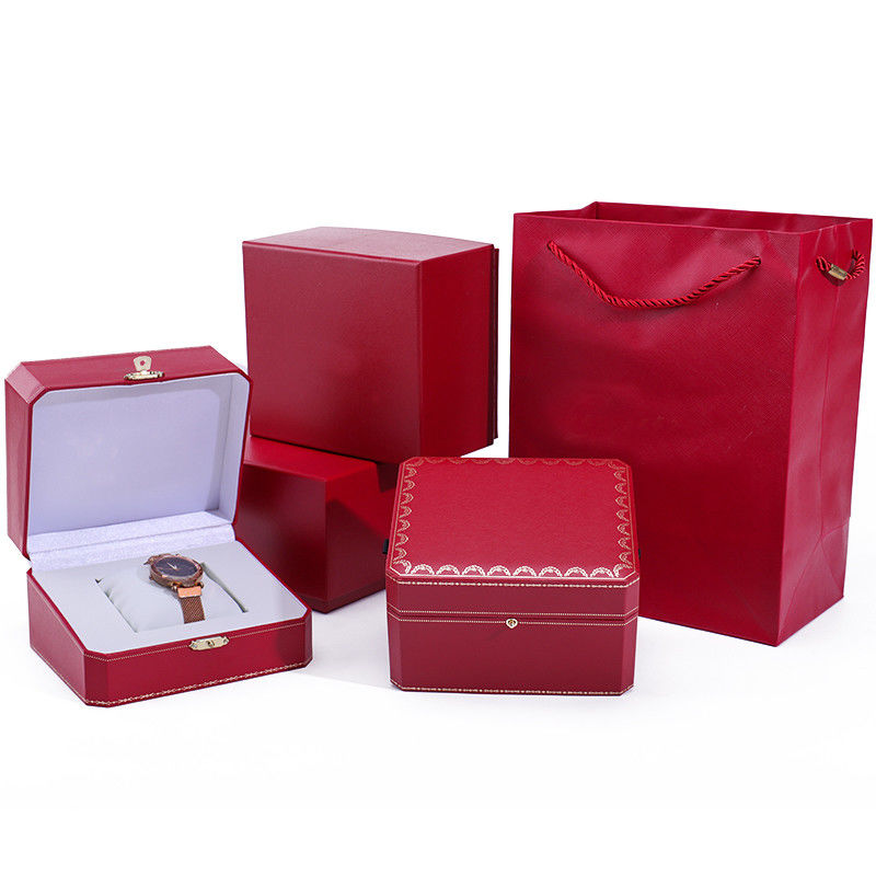 Captivating Octagonal Hard Paper Watch Case Box With Gold Button Ornament