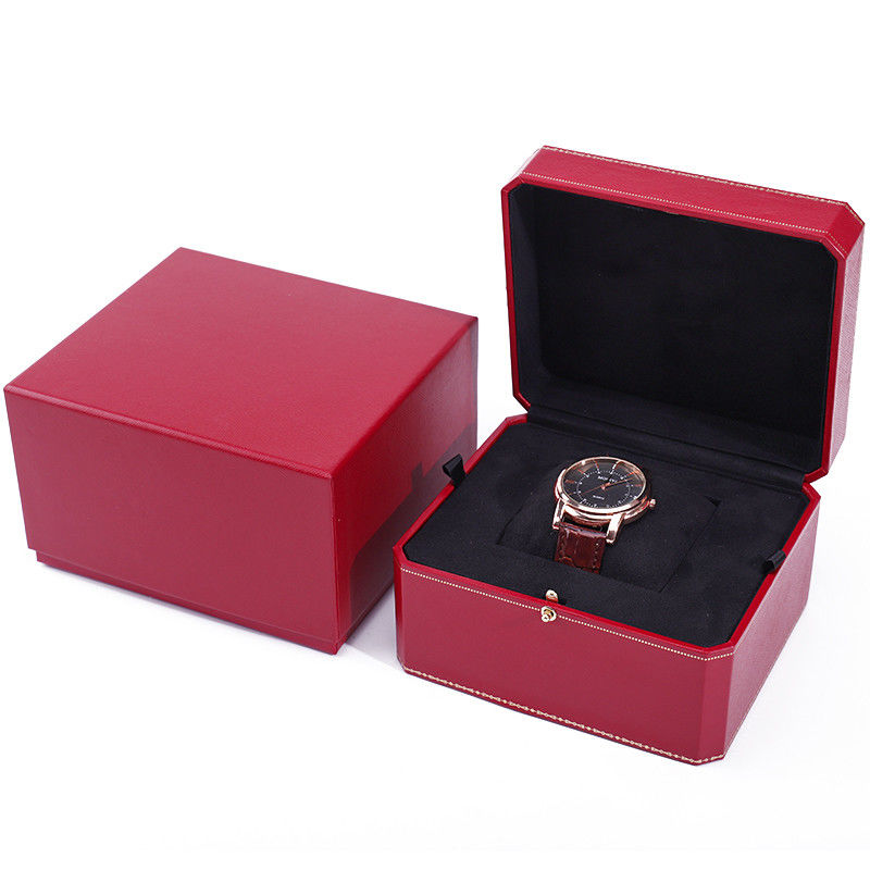 Captivating Octagonal Hard Paper Watch Case Box With Gold Button Ornament