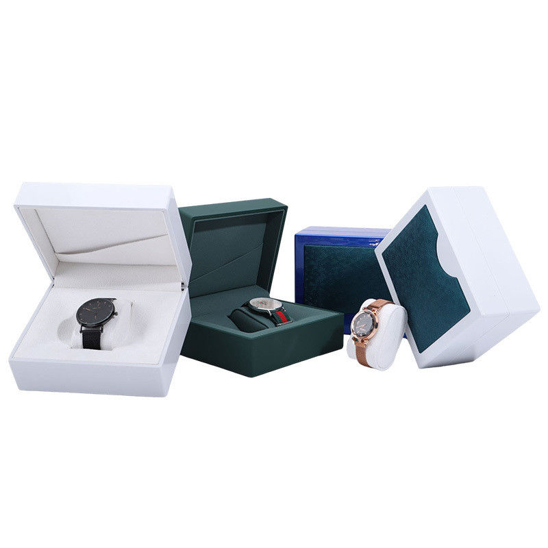 Gorgeous Glossy Smooth Plastic Watch Packaging Box With Stylish Leather Pattern
