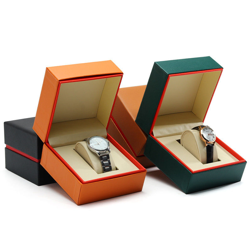 Luxurious Dust-Proof PU Leather Watch Case with Red Internal Surrounding Edge
