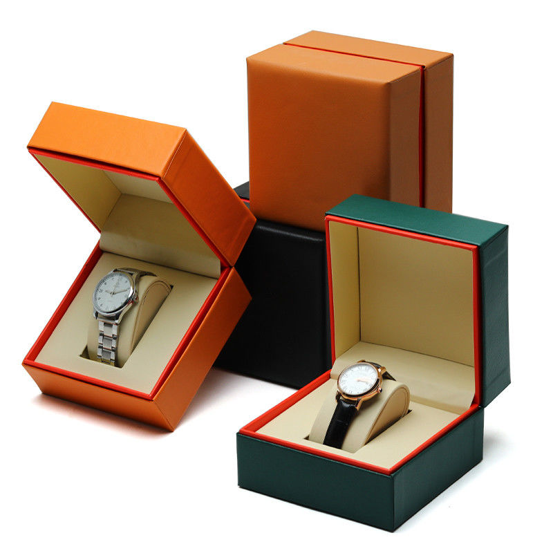 Luxurious Dust-Proof PU Leather Watch Case with Red Internal Surrounding Edge