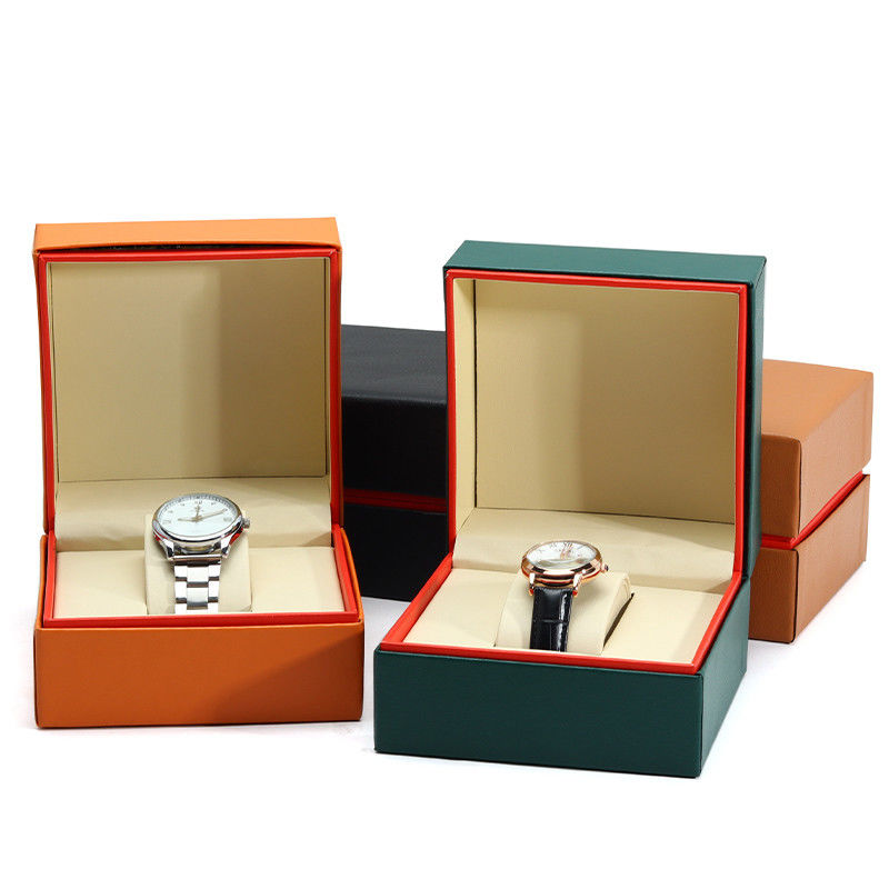 Luxurious Dust-Proof PU Leather Watch Case with Red Internal Surrounding Edge