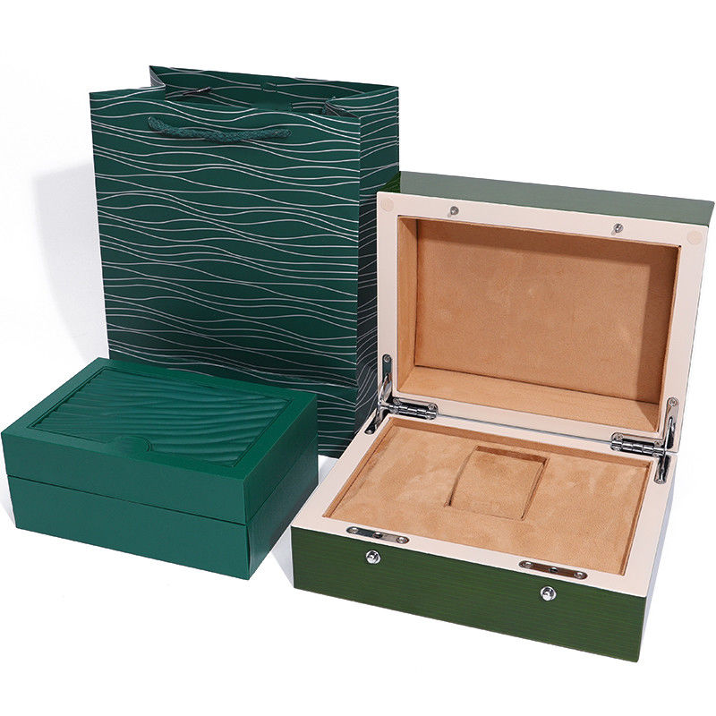 High End Green Wooden Watch Box for Luxury Gift Packaging with Flipped Tote Bag