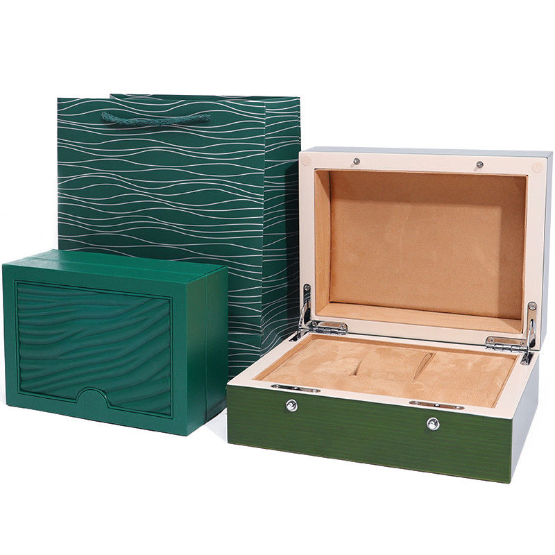 High End Green Wooden Watch Box for Luxury Gift Packaging with Flipped Tote Bag
