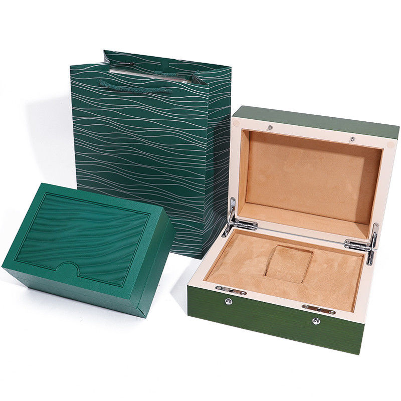 High End Green Wooden Watch Box for Luxury Gift Packaging with Flipped Tote Bag