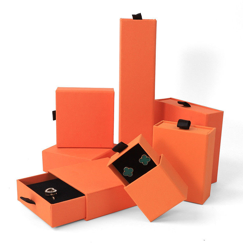 Rectangular jewellery Box Eco Friendly square paper orange drawer Jewelry Box