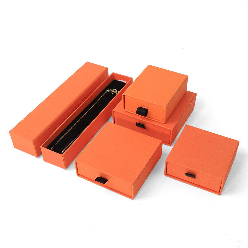 Rectangular jewellery Box Eco Friendly square paper orange drawer Jewelry Box
