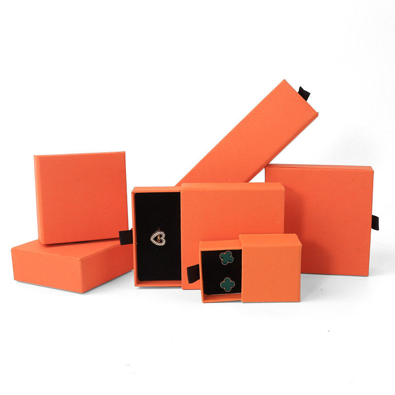 Rectangular jewellery Box Eco Friendly square paper orange drawer Jewelry Box