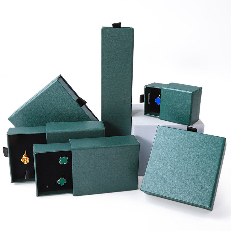 Rectangular jewellery Box Eco Friendly square paper green drawer Jewelry Box