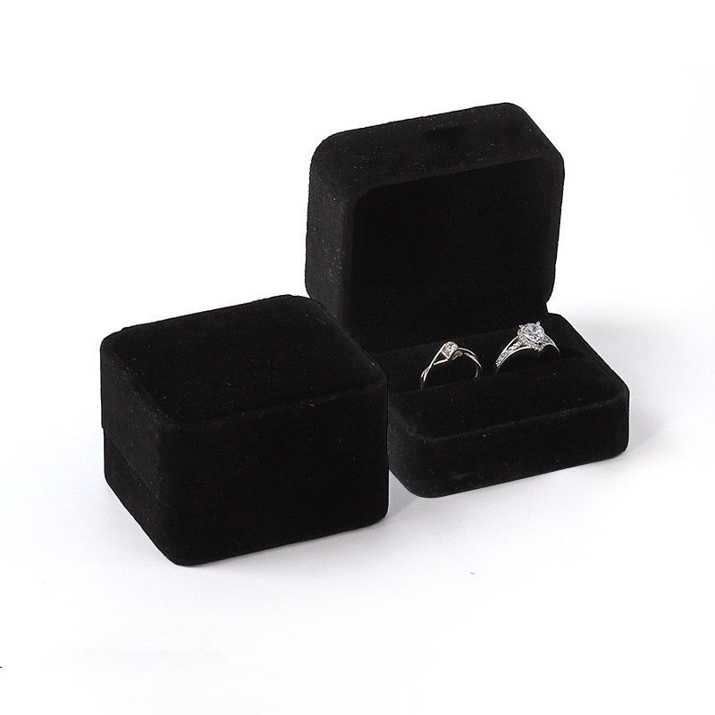 square dark green Velvet Jewelry wedding ring packaging flip Jewellery Box