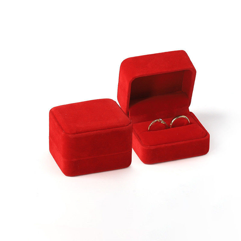Wholesale Customised Luxury Jewelry Double Ring Box Personalized Custom logo Velvet Red Jewellery Engagement Ring Packaging Box