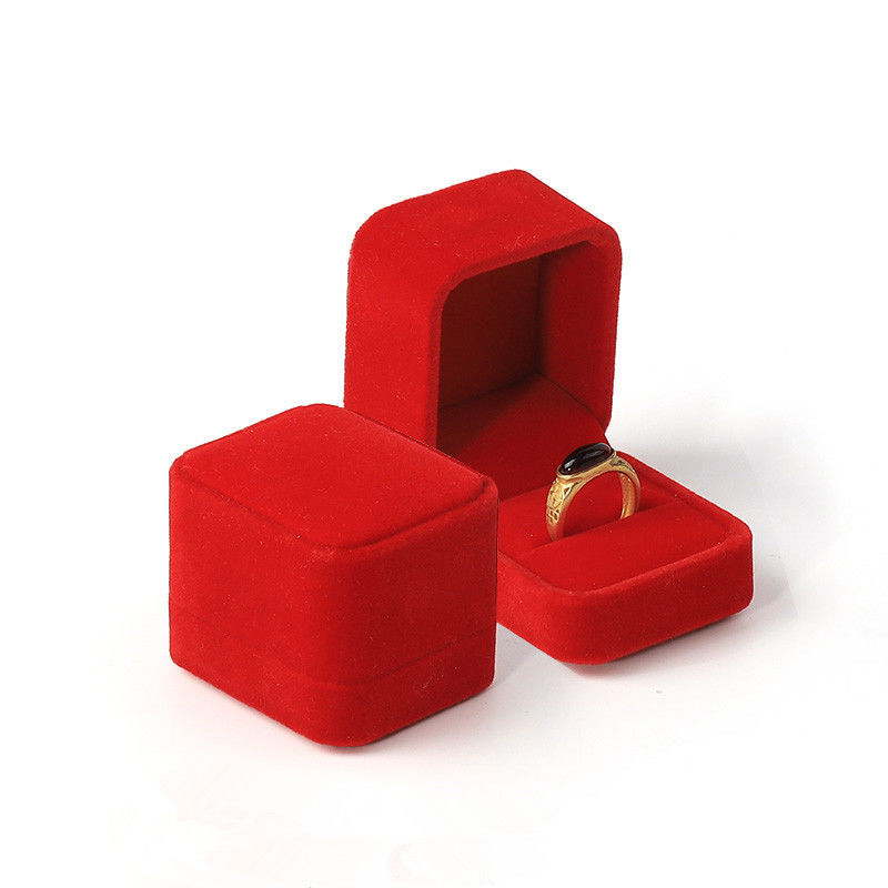 Wholesale Customised Luxury Jewelry Double Ring Box Personalized Custom logo Velvet Red Jewellery Engagement Ring Packaging Box